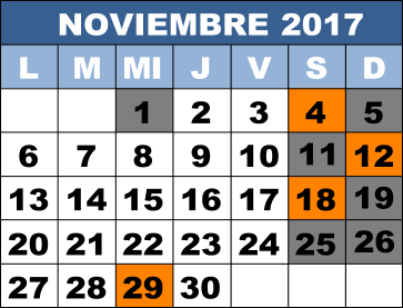 NOVIEMBRE 2017 L M MI J V S D 1 2 3 4 5 6 7 8  9  10 11 12 13 14 15 16 17 18 19 20 21 22 23 24 25 26 27 28 29 30