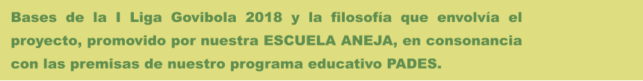 Bases de la I Liga Govibola 2018 y la filosofía que envolvía el proyecto, promovido por nuestra ESCUELA ANEJA, en consonancia con las premisas de nuestro programa educativo PADES.