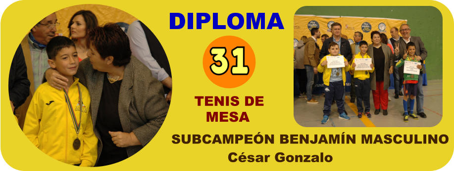 SUBCAMPEÓN BENJAMÍN MASCULINO TENIS DE MESA César Gonzalo