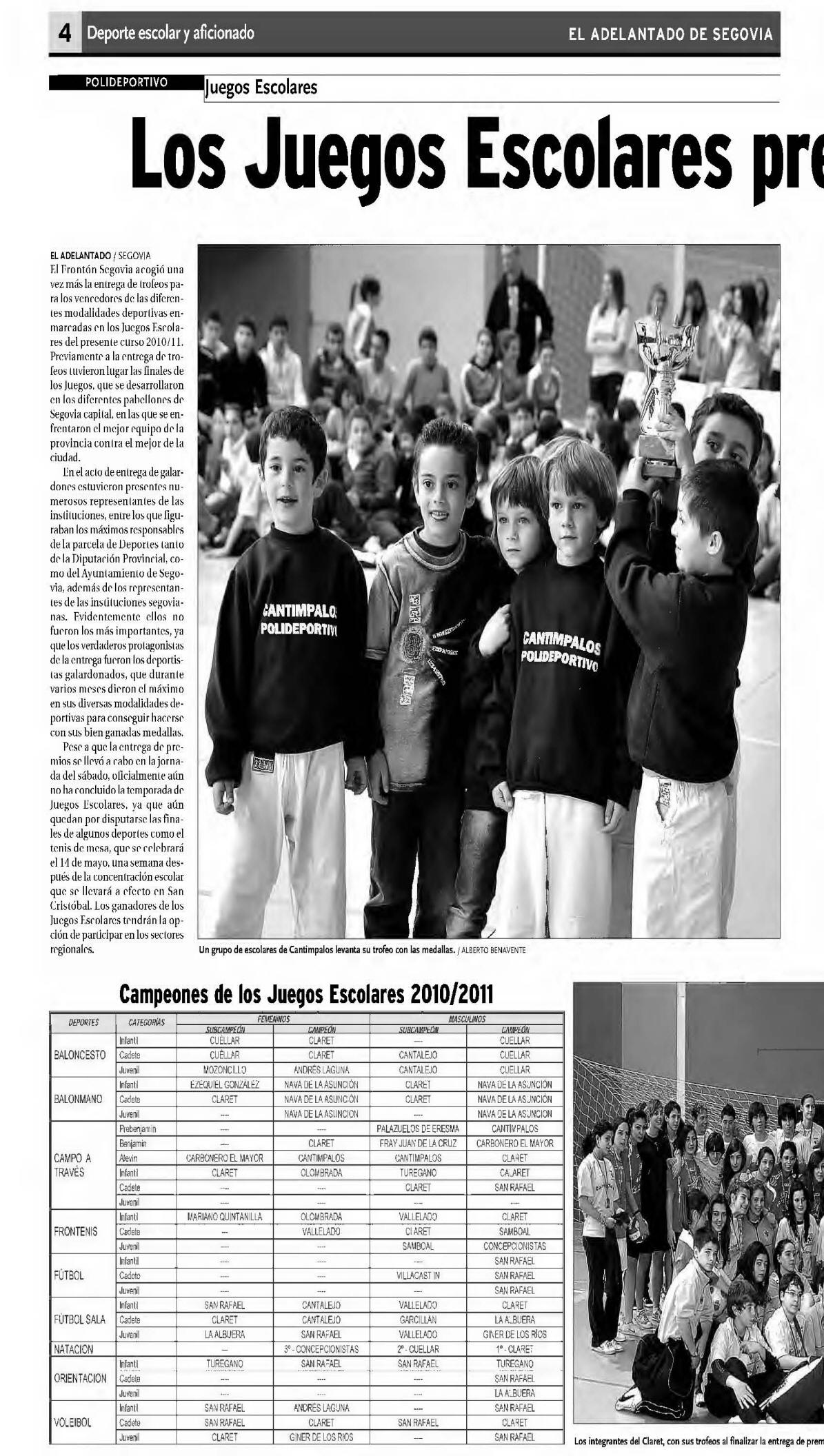 Entrega de Trofeos Deporte Escolar en "El Adelantado de Segovia"