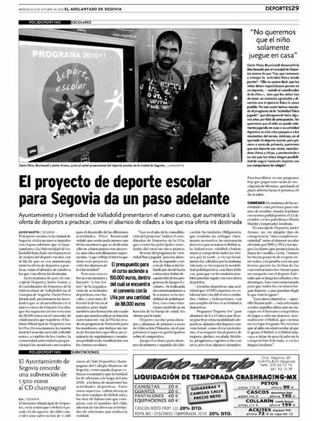 Noticia Deporte UVA en El Adelantado de Segovia
